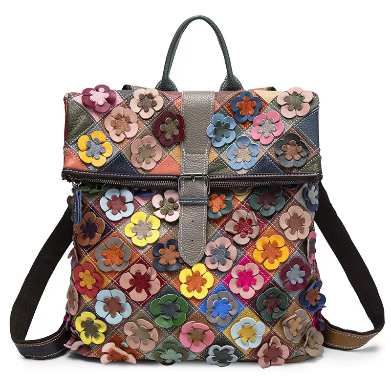 Leather Backpack Vintage - 빈티지 여성 정품 가죽 백팩 꽃무늬