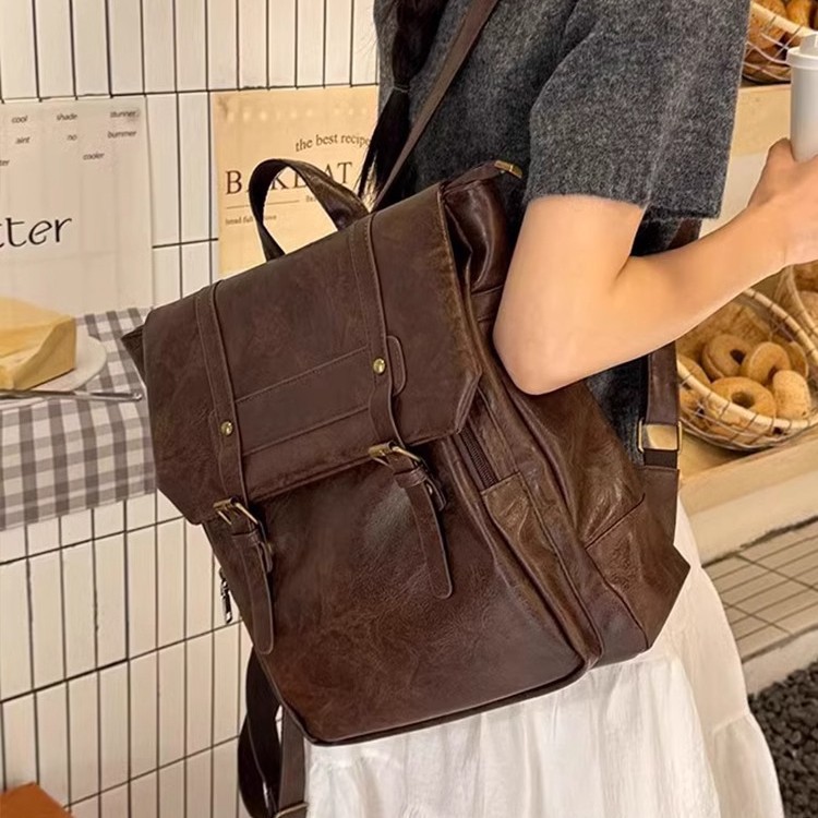 Leather Backpack Vintage - 여성 캐주얼 배낭 PU 가죽 학교