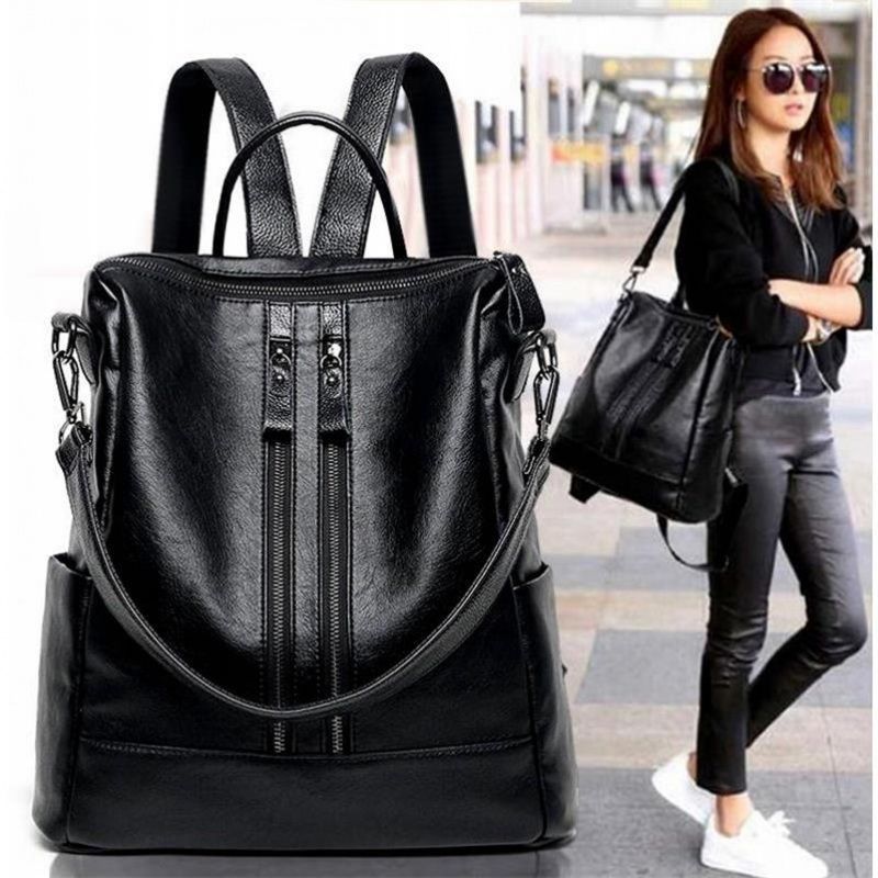 Mini Backpack Purse - 여성 부드러운 가죽 배낭 학교 블랙