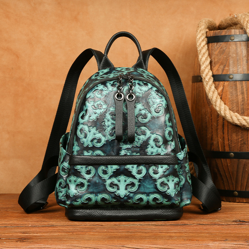 Leather Backpack Vintage - Johnature 정품 가죽 양각 레트로 배낭