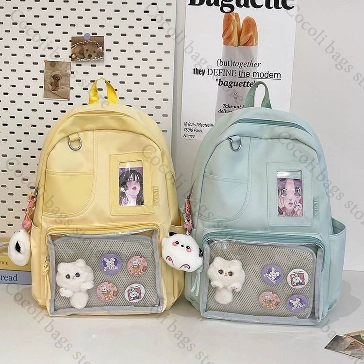 Canvas Backpack Casual - 솔리드 컬러 캔디 컬러 백팩 이타백