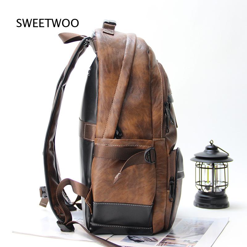 남성용 브라운 컬러 블록 패턴의 인조 가죽 백팩, 빈티 - Leather Backpack Vintage 리뷰 및 가격