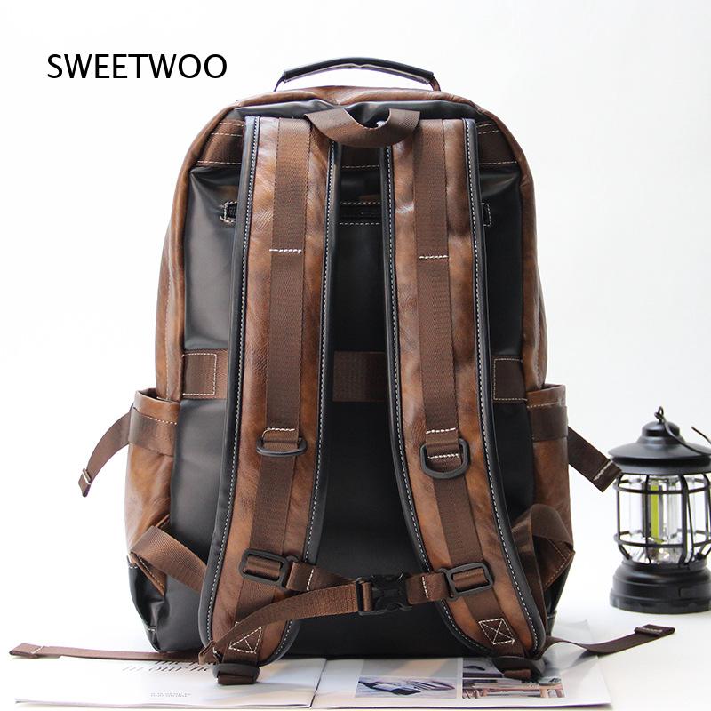 남성용 브라운 컬러 블록 패턴의 인조 가죽 백팩, 빈티 - Leather Backpack Vintage 리뷰 및 가격