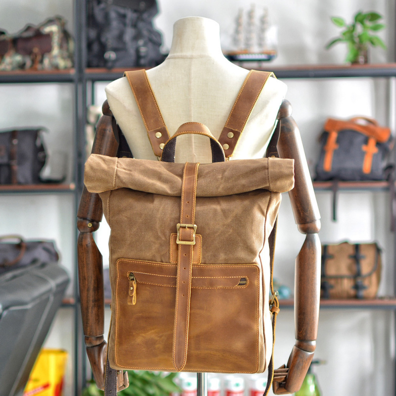 남성용 새로운 심플하고 레트로한 왁스 캔버스 백팩, 가 - Canvas Backpack Casual 리뷰 및 가격